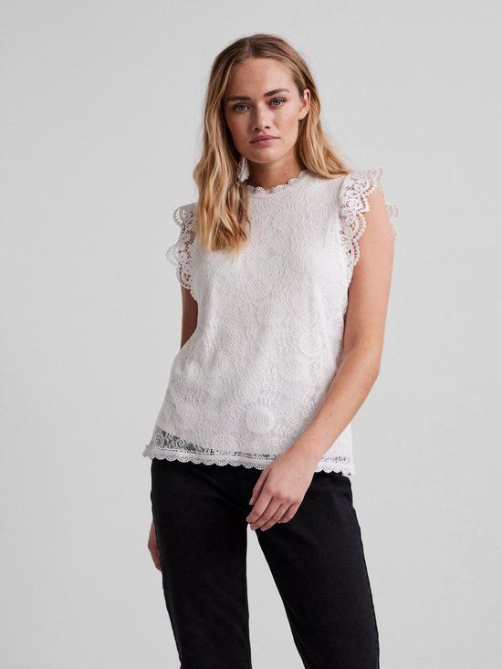 Pieces Top Pcolline Sl Lace Top Noos - Cloud Dancer - Maat L - Dames