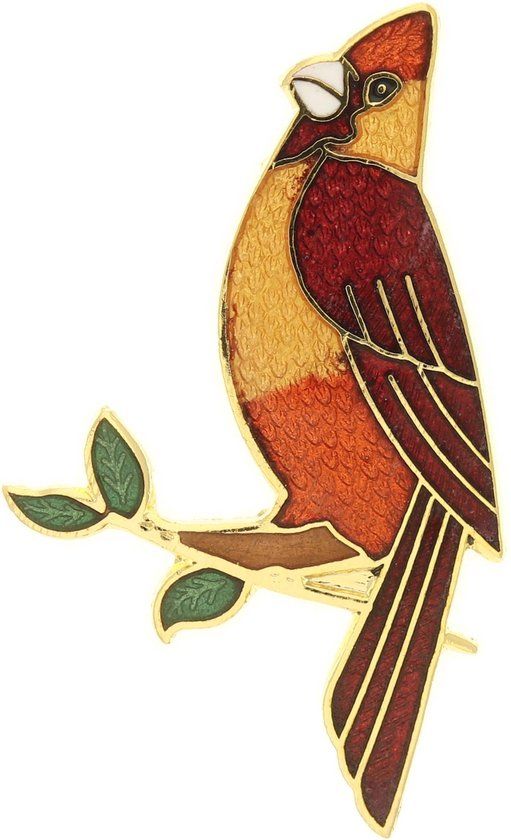 Behave Broche Vogel Parkiet Oranje Rood Emaille - Vrouwen - 3.5 cm