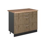 Vicco Keukenonderkast R-Line, Artisanaal eiken/Antraciet, 100 cm goudkleurig eiken werkblad