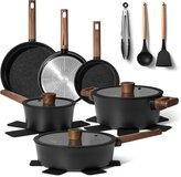 JUST PERFECTO HOUSEHOLD APPLIANCES 15-Piece Induction Cookware Set - Black with Lids - PFAS Free - Cool Touch Handles