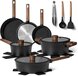 JUST PERFECTO HOUSEHOLD APPLIANCES 15-Piece Induction Cookware Set - Black with Lids - PFAS Free - Cool Touch Handles
