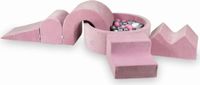 Aire de jeux en mousse avec bassin rond 90x30 Velvet Soft Pink + 5 éléments + 200 balles : transparentes, blanches, argentées, rose poudré
