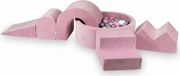 Aire de jeux en mousse avec bassin rond 90x30 Velvet Soft Pink + 5 éléments + 200 balles : transparentes, blanches, argentées, rose poudré