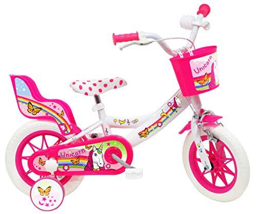 Denver 12 inch eenhoorn kinderfiets wit-roze