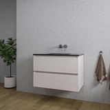 Saniclass Chaci Badkamermeubelset - 80x46x55cm - keramische wastafel zwart - 1 wasbak - zonder kraangat - 2 lades - mat cotton (beige)