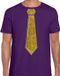 Bellatio Decorations Verkleed shirt heren - stropdas glitter goud - paars - carnaval - foute party S