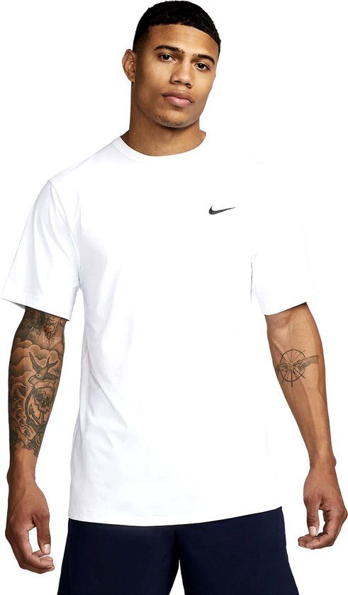 Nike Dri-FIT UV Hyverse Heren Korte Mouw Training T-shirt - Wit/Zwart - L