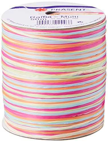 Pattberg Raffia-Multicolour Bastband oranje-groen-paars-blauw, 50 m