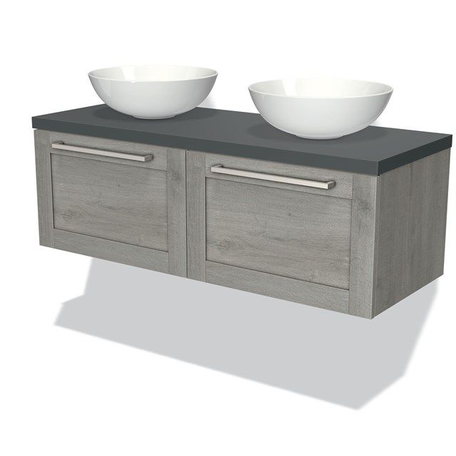 Maxaro Badkamermeubel Modulo Plato Grijs Eiken 120cm 2 Lades