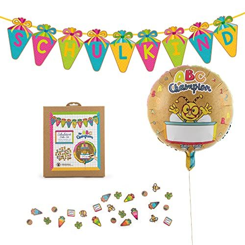 Trendhaus ABC Champions decoratie voor de eerste schooldag, 1 x slinger, 1 x confetti, 1 x folieballon