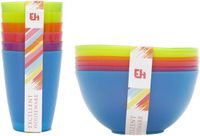 Koopman International coloured drinking cups and bowls - 12-piece - plastic