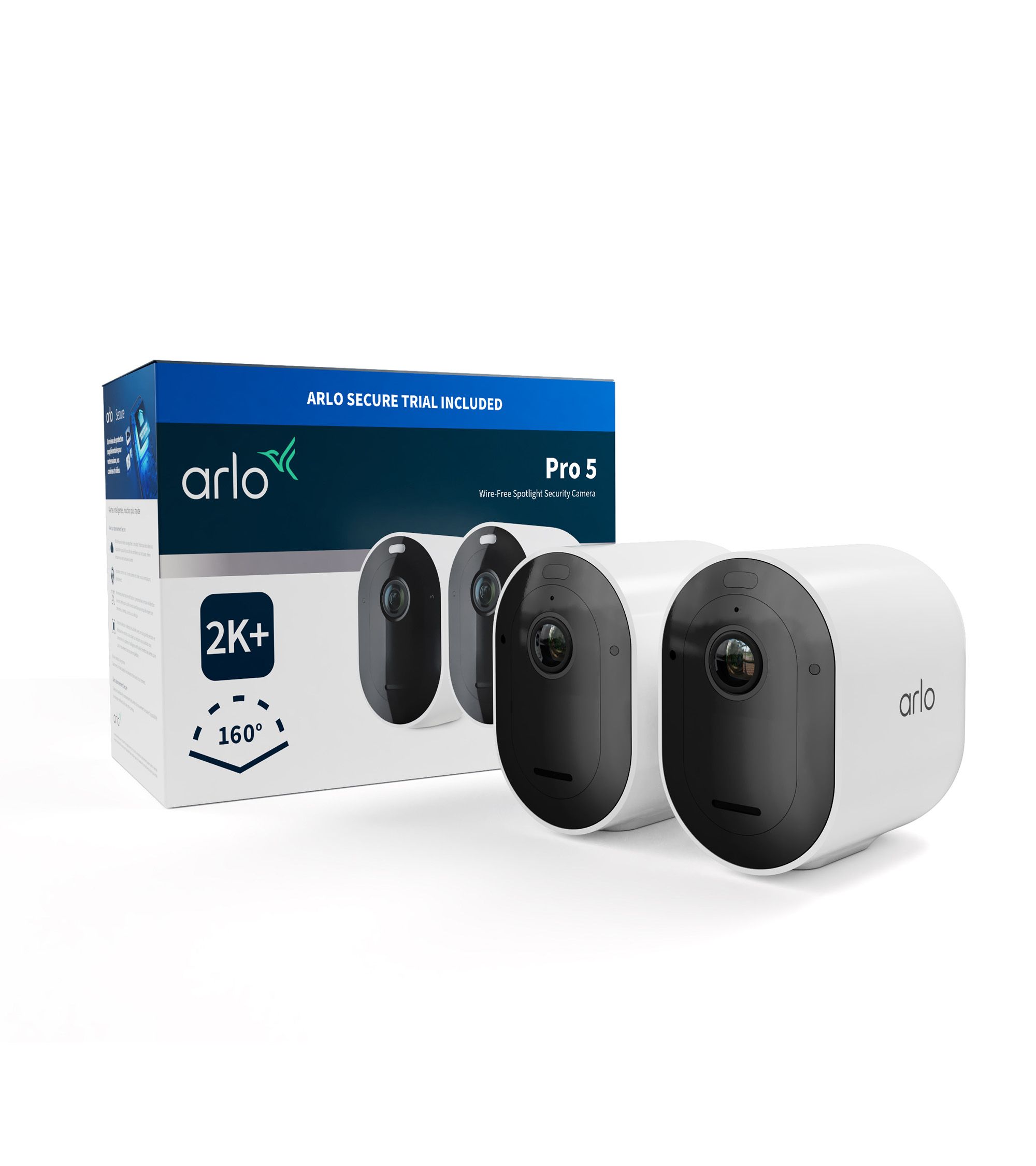 Arlo Pro 5 2K+ Draadloze Beveiligingscamera - 2 stuks - Wit