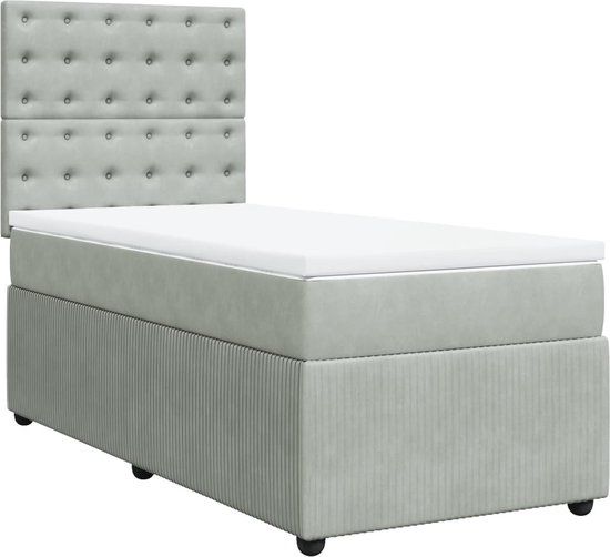 vidaXL Boxspring met matras fluweel lichtgrijs 90x190 cm
