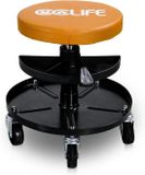 CCLIFE Werkplaatskruk met wielen, in hoogte verstelbaar, 380-500 mm, 2 planken, 150kg, oranje/zwart, metaal