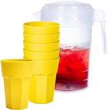 PLASTICFORTE Pichet d'eau de 2 Litres - transparent - plastique - avec 6 verres incassables - jaune - 520 ml