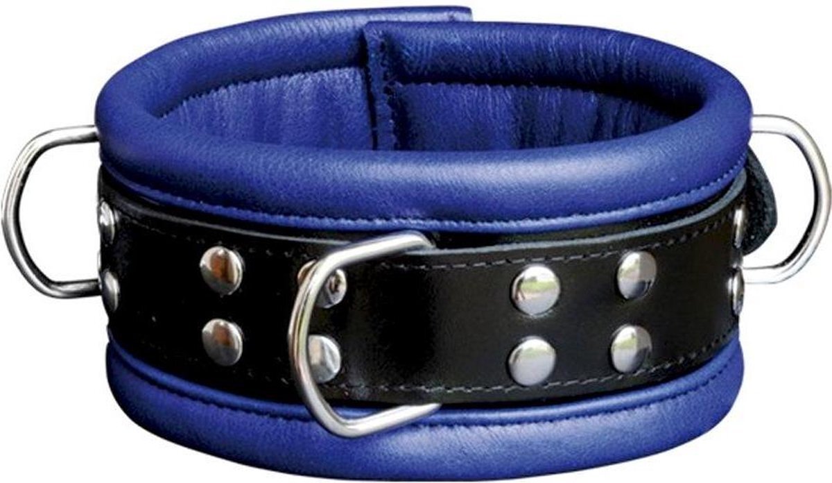 Kiotos leather Collar 6,5 cm - Blauw wit