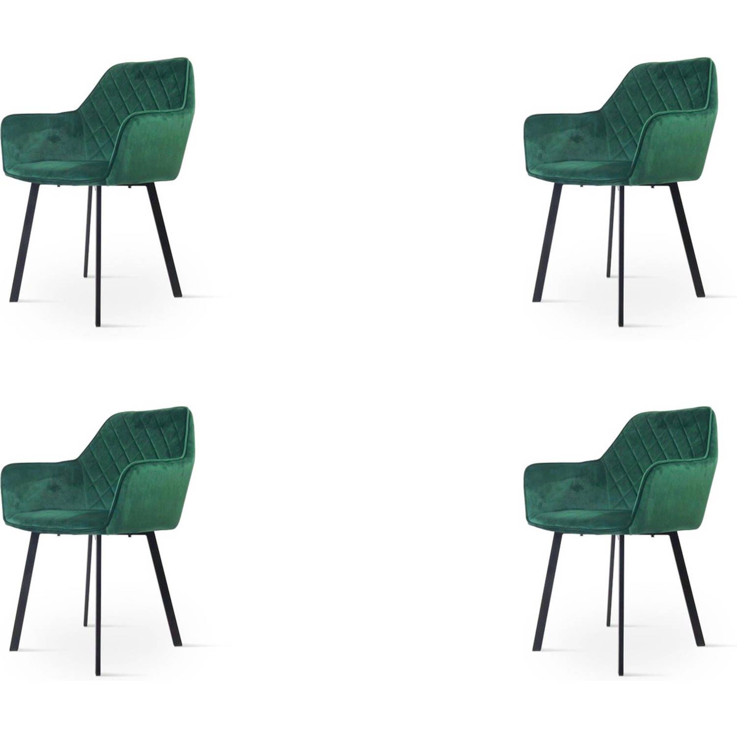 Lizzely Garden & Living Yurgan Velvet Eetkamerstoel - Set van 4 - Groen