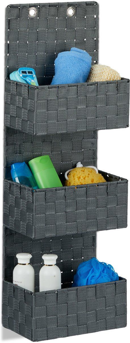 Relaxdays wandrek stof - deur organizer - opbergsysteem voor de muur of deur - 3 vakken grijs