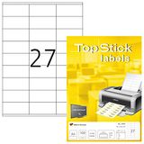 TopStick 8704 universele etiketten A4 klein (70 x 32 mm, 100 velle, papier, mat) zelfklevend, bedrukbaar, permanente klevende adreslabels, 2.700 etiketten voor printer, wit