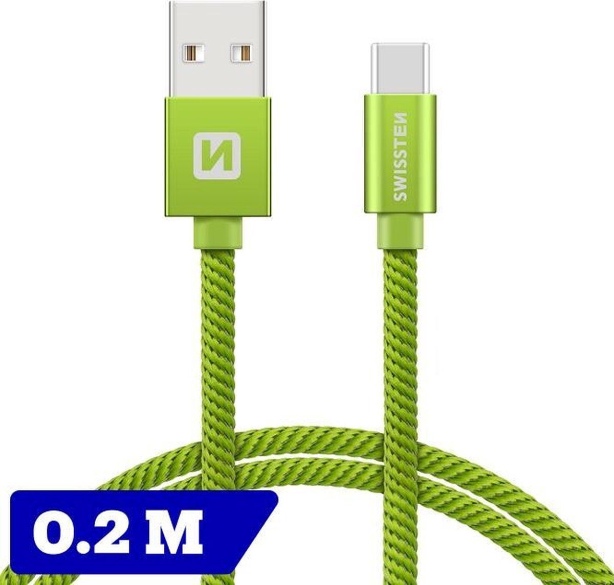 Swissten USB-C naar USB-A Kabel - 0.2M - Groen