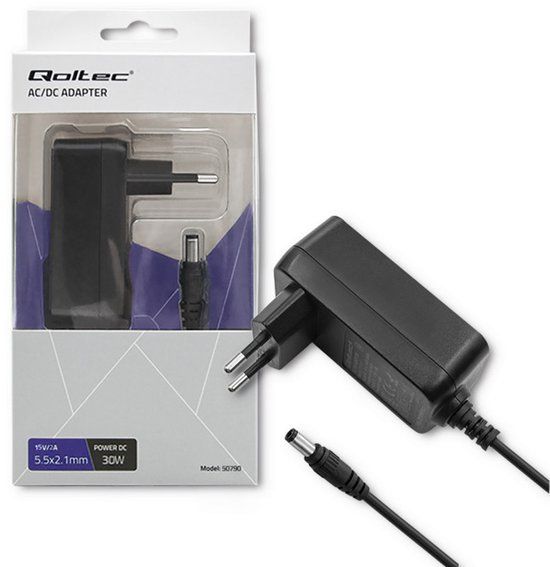 Qoltec - Plug-in Adapter - 30W - 15V - 2A - 5.5*2.1 - Zwart
