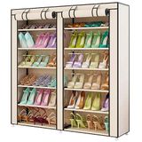 BAKAJI Schoenopbergkast 7 planken 115 x 30 x 110 cm tot 36 paar schoenen stalen structuur en waterdichte TNT-stoffen hoes met ritssluiting anti-stof (beige), metaal, uniek