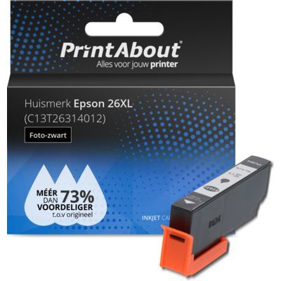 PrintAbout 26XL (C13T26314012) Ink Cartridge - Photo Black - High Capacity - Compatible with Epson
