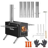 Portable wood oven for outdoor use - HW-XZ2226 - Camping oven - Suitable for wood and charcoal - Equipped with oxygen deficiency protection - Made of iron and stainless steel - Black - 32 x 38 x 218 cm