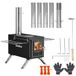 Portable wood oven for outdoor use - HW-XZ2226 - Camping oven - Suitable for wood and charcoal - Equipped with oxygen deficiency protection - Made of iron and stainless steel - Black - 32 x 38 x 218 cm