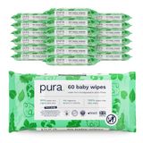 Pura Babydoekjes, 1080 doekjes (18 x 60 doekjes), 100% plasticvrije vochtige doekjes, 99% water, gevoelige huid, biologisch afbreekbaar, biologisch katoen en aloë vera, veganistisch