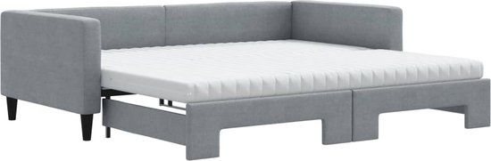 vidaXL Slaapbank onderschuifbed matrassen 100x200 cm stof lichtgrijs