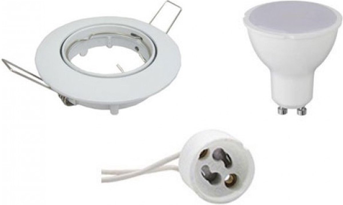 Qualu LED Spot Set - Igia - GU10 Fitting - Inbouw Rond - Glans Wit - 8W - Warm Wit 3000K - Kantelbaar Ø82mm