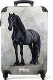 NoBoringSuitcases.com® Kinderkoffer - Kindertrolley - Statisch portret van een zwart paard - Handbagage koffer lichtgewicht