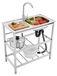 Évier autoportant en acier inoxydable avec 3 niveaux et robinet 75x40x78cm