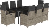 vidaXL 9-delige tuinset met kussens, polyrattan, grijs