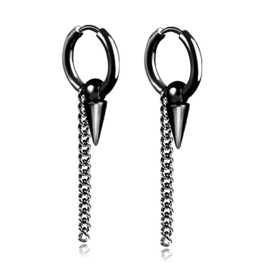 LGT JWLS Lookinggoodtoday Mannen oorringen edelstaal zwart met ketting en pijl