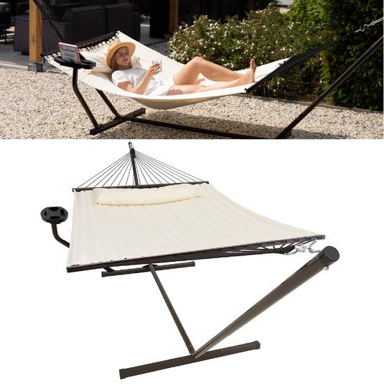 Vita5 Hangmat met Standaard en Spreidstok – 2 Persoons – Beige