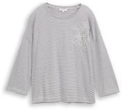 Tom Tailor - T-shirt met losse pasvorm en bloemenapplicatie - Maat XXXL - small white navy stripe
