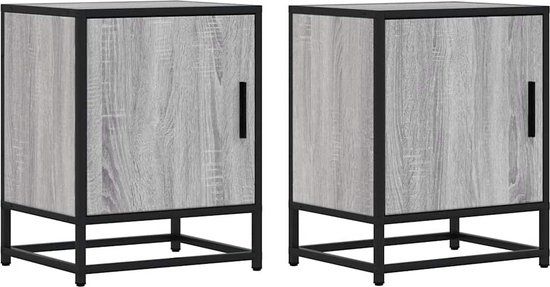 vidaXL Nachtkastjes - 2 stuks - 40x31x50 cm - Bewerkt Hout & Metaal - Grijs Sonoma
