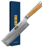 HOSHANHO Nakiri Japans damastmes, 16,5 cm, professioneel keukenmes met 67 lagen van damaststaal met olijfhouten handvat