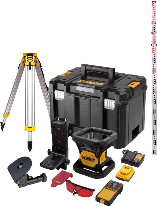 DeWalt Dewalt DCE074D1R-SET 18V 2.0Ah Li-Ion Volautomatische roterende rode laser(indoor) + DE0737 Meetlat + DE0736 Alu statief 5/8" + !