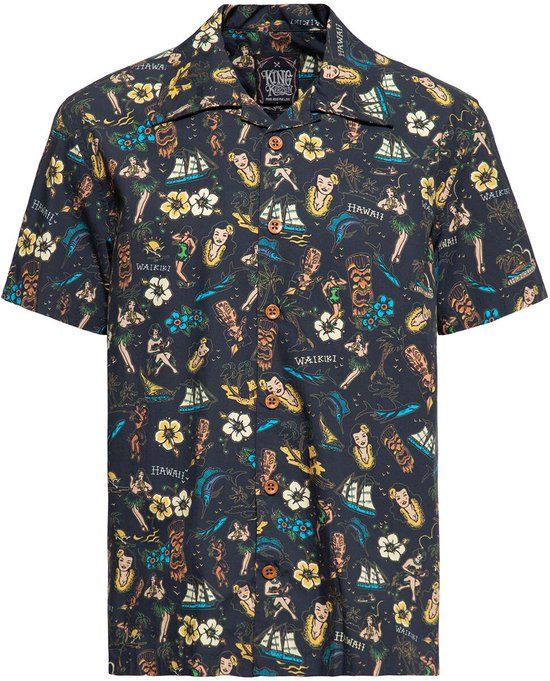 King Kerosin Tropical Hawaiian Style Deluxe Heren Shirt met korte mouwen - XXL
