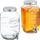 Merkloos Relaxdays limonadetap - set van 2 - 3,5 liter - met kraantje - glas