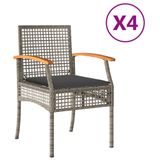 VidaXL Tuinstoelen 4 st met kussens poly rattan en acaciahout grijs
