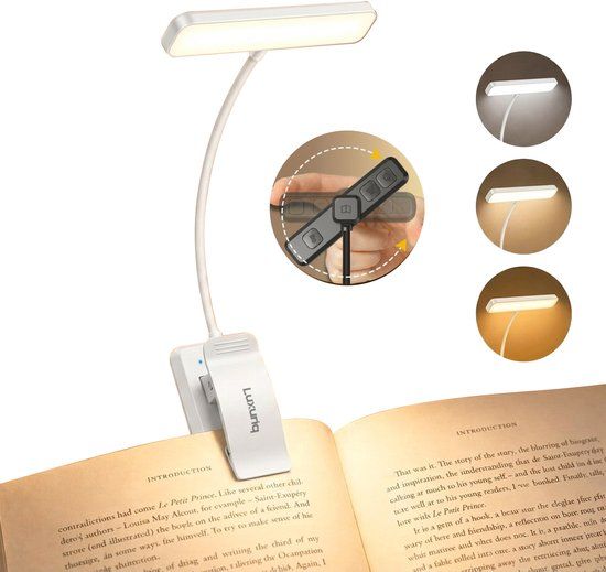 Luxuriq Leeslampje voor boek - Boeklampje - Klemlamp - Verstelbaar - USB Oplaadbaar - 24 LED - 3 Standen - Dimbaar - Wit