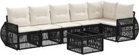 vidaXL Tuinbank - Set - 7-delig - Zwart en Crème Wit - Polyrattan