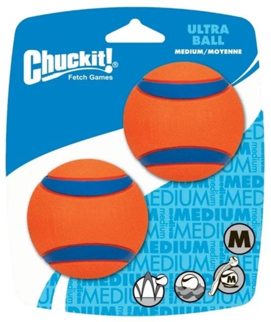 Chuckit! Ultra Ball - Hondenbal - Rubber - Drijvend - Maat M - 6 cm - Oranje - 2 stuks
