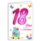 Age Mv 69-2019 Kaart, wenskaart, 18 jaar, meisjes, dames, volwassenen, motief Majore, rijbewijs, auto, geschenk, make-up, vlinders