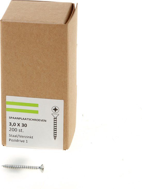 Hoenderdaal Fasteners Hoenderdaal Spaanplaatschroef verzinkt platverzonken kop PZ1 voldraad 3.0X30 (per 200 stuks)