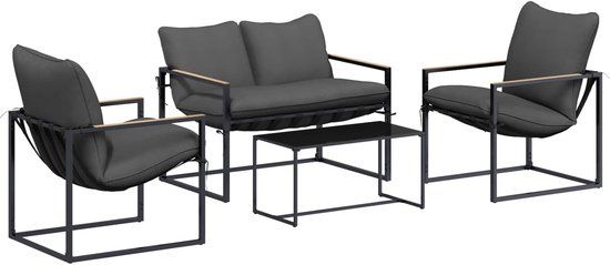 vidaXL Tuinbank - Set - 4 - st - Zwart - en - Anthraciet - Staal